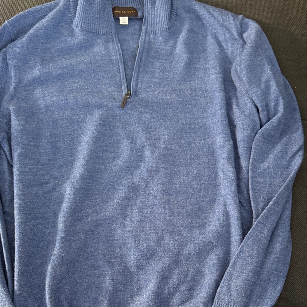 Thomas Dean Blue Zip-Up Men's Sweater
